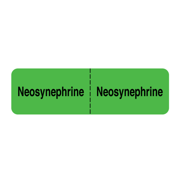 Nevs IV Drug Line Label-Neosynephrine/Neosynephrine 7/8"x3" Flr Green w/Blk N-2460